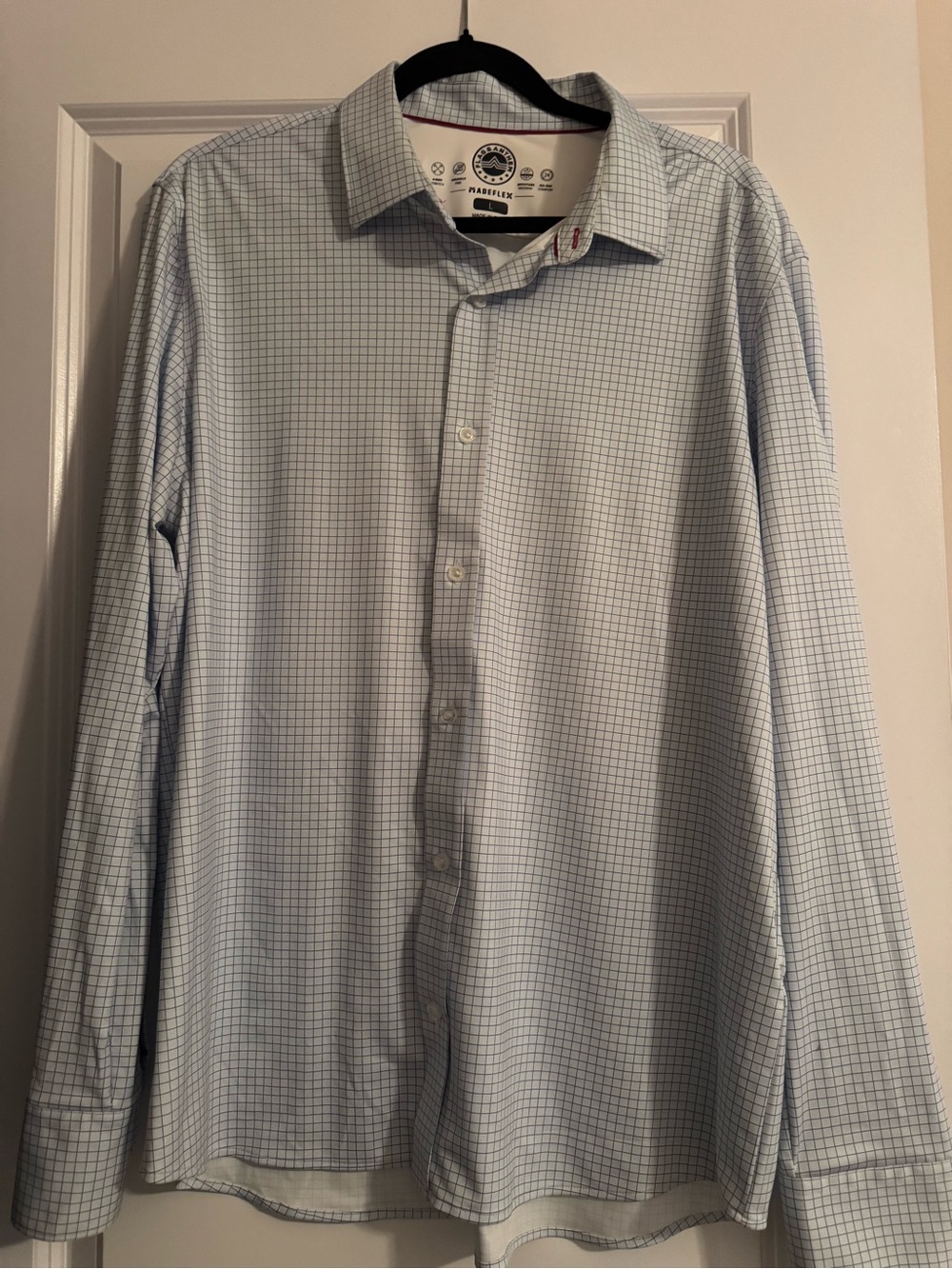 Men's Light Blue Windowpane Button-Down Shirt - Slim Casual Fit